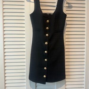 French Connection Black Mini Dress with Pearl Accents